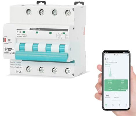 FI-Schutzschalter, Tuya-DIN-Schienen-WLAN-Schutzschalter mit Timer, Fernbedienung und App, Leitungsschutzschalter FI-Schutzschalter Fehlerstromschutzschalter, 4P, 63A(16A)