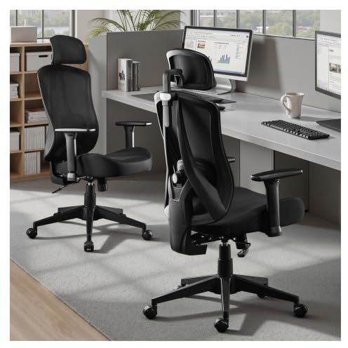 STOOLINK Ergonomischer Bürostuhl mit V-förmiger Rückenlehne, Tintenschwarz | Schreibtischstuhl mit 58D Memory-Schaum, Verstellbar 3D Armlehne, Lendenwirbelstütze, Kopfstütze, für Büro, Homeoffice