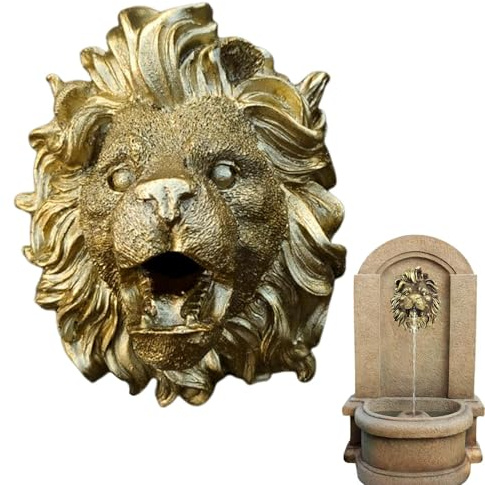 Löwenkopf Brunnenauslauf, Löwen Wandbrunnen, Springbrunnen Wandbrunnendüse, Brunnendekoration Aus Naturharz, Wandbehangkunst Für Garten, Terrasse, Hinterhof, Terrasse, Hausrasen