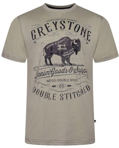 Kam Greystone Print T Shirt Crew Neck Buffalo Print Tee Big Mens 2XL-8XL 5790 (UK, Alpha, 4XL, Plus, Regular, Abbey Stone)