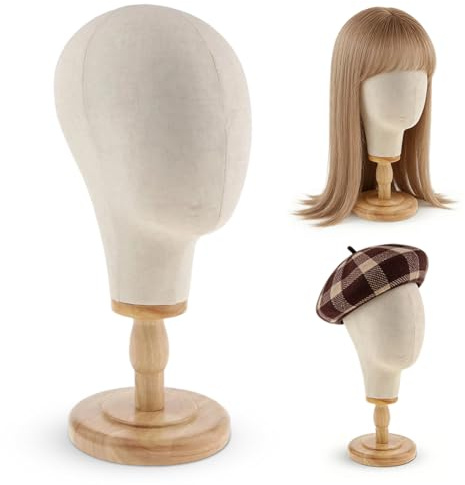Zinueen Standfester Perückenkopf 21 Mannequin Kopf, Wig Stand Hutständer aus Holz für Hüte & Mützen, Schneiderpuppe Styroporkopf Schaufensterpuppe Dekokopf zur Präsentation
