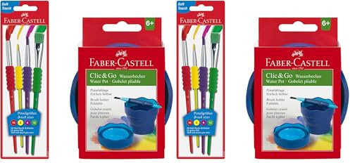 Faber-Castell 205074 - Juego de Colorear con Vaso de Agua y Pincel, 5 Piezas, para la Escuela y el Tiempo Libre (Paquete de 2)