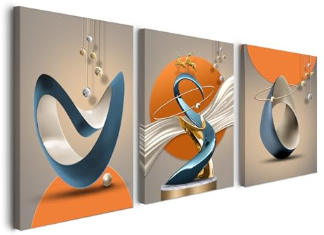 3er Set Wandbild mit Rahmen 30×40 cm Modern Abstrakte Skulptur Kunst Leinwandbilder für Wohnzimmer Schlafzimmer Küche Büro Skandinavisch Wanddeko mit Rahmen, inkl. Haken, Nägel Magischem Klett