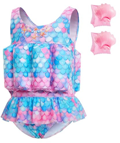 Summshall Baby Girls Swimsuit with Floatation Toddler One Piece Swimsuits Kids Swim Vest Swimwear Float Suit Summer Beach Bathing Suit