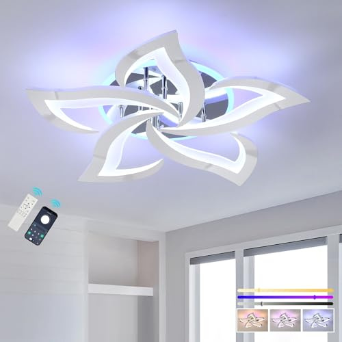 ZAITINZ LED Deckenleuchte 50W,Dimmbar Deckenlampe mit Fernbedienung,60cm | Chrom Modernes Wohnzimmer Lampe Decke,3000-6000K,3-farbiges Hintergrundlicht, Memory Funktion für Esszimmer Küche Flur