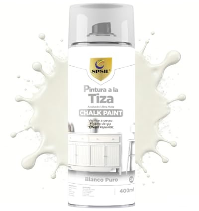SPSIL Chalk Paint Spray Blanco Puro 400ml Pintura en Spray Ultra Mate a la Tiza,Efecto Retro y Vintage para Muebles de Madera, Metal, Cerámica,Imprimación en Spray
