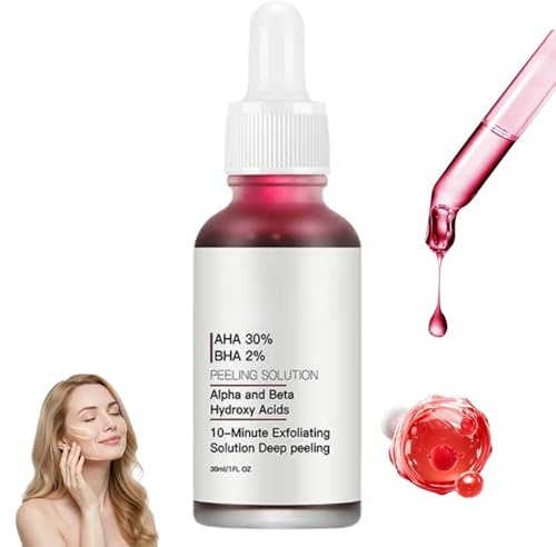 AHA 30% + BHA 2% Peeling Solution, Fruchtsäurepeeling Gesichtsserum für Porenreinigung & Strahlende Haut, Peeling-Lösung AHA + BHA PeelingExfoliate Serum für Feine Linien, Glatte Haut & Feuchtigkeits