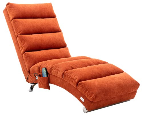kozamas Massageliege mit Vibrationsfunktion und Seitentaschen – Ergonomische Relaxliege aus Leinen, Ganzkörper-Unterstützung für Wohnzimmer, Schlafzimmer & Büro, bis 250 kg belastbar, Orange