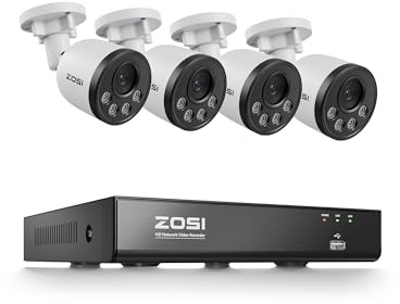 ZOSI 4K Kit Vidéo Surveillance PoE Extérieure Caméra IP et NVR 8MP sans HDD | Détection de Personne, et Alerte Instantanée, Accès à Distance, Vision Nocturne et Enregistrement 24/7