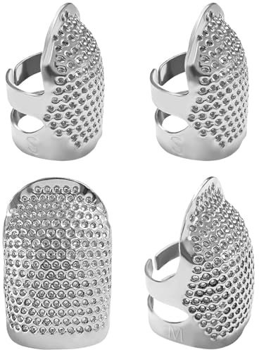FAYAHAR 4 Stück Fingerhut Nähen, Fingerhut Metall, Fingerschutz Nähen | Verstellbarer Fingerhut Nähen, 2 Größen, mit Kleinen Rillen, Stabile und Rutschfester, für Kreuzstich Handnähen Sticken