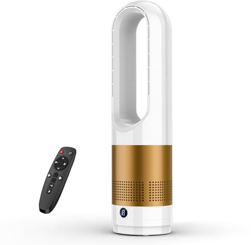 Qbiower Bladeless Tower Fan, Quiet Fan for Bedroom, Gold
