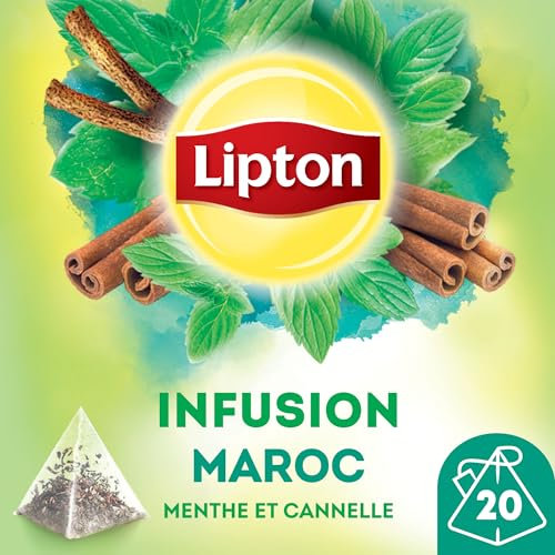 Lipton, Infusion Maroc, Goût Menthe et Cannelle, Fraîcheur, Ingrédients d'Origine 100% Naturelle, 20 Sachets Pyramid