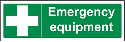 V Safety 31018AX-S Emergency Equipment Sign - Landscape - 300mm x 100mm - Self Adhesive Vinyl, Green