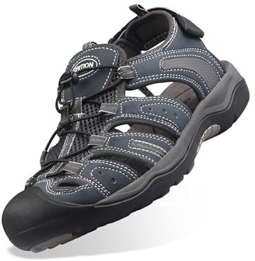 GRITION Sandali Sportivi da Uomo, Punta Chiusa Regolabile con Gancio e Cinturino sul Tallone Sandali in Rete Traspirante, Scarpe Basse da Spiaggia da Trekking Estive 44-Blue