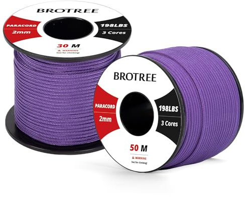 Brotree 2mm Paracord 3 Strands 30M 100% Nylon Rope Parachute Cord for Outdoor, Craft, DIY - 90kg Breaking Load (Purple)
