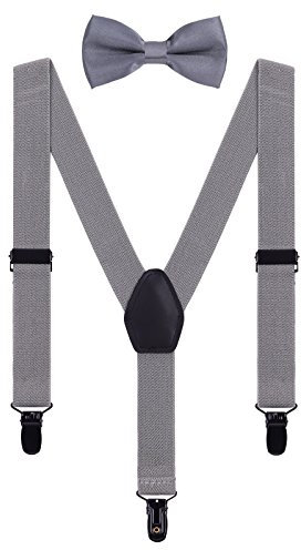 WANYING Kinder Baby Hosenträger Fliege Set 1-5 Jahre Jungen Mädchen 3 Schwarz Clips Y-Form Elastisch Hosenträger für Kleinkind - Grau