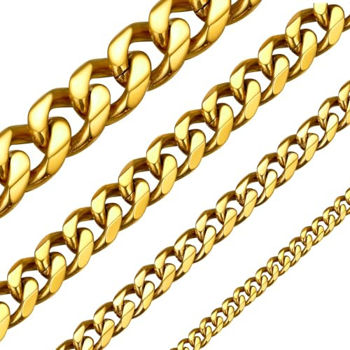 ChainsHouse Kette Herren 3mm Gliederkette Gold Damen Edelstahl Halskette Goldene Kette 3mm Klassische Halskette 3mm Männer Vergoldete Panzerkette 51cm Frauen Kubanische Kette Schmuck für Freundin