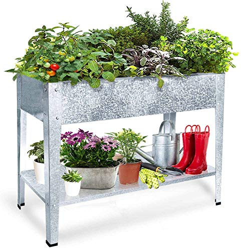 FOYUEE Jardinière surélevée avec Pieds pour Jardin et Jardin sur roulettes pour légumes, Fleurs, Herbes et terrasses 40x20in Galvanisé.