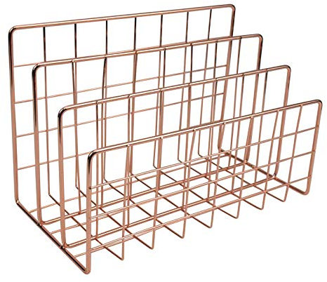 Changrongsheng Metall Magazinständer, 3 Slot Metall Draht Schreibtisch Briefhalter Aktenhalter Ablageregal für Briefumschlägen Dokumenten Zeitungen Bücher, Schreibtisch Organizer (Roségold)