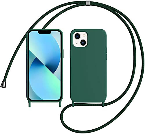 LIUKM Handykette Handyhülle kompatibel mit Apple iPhone 13 | Necklace Hülle mit Band Handyhülle für zum Umhängen | Case mit Schnur | Schutzhülle mit Kordel - Dunkelgrün