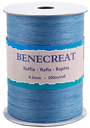 BENECREAT 300m 8mm Breites Bastband Bastpapier-Bastelband Verpackungsschnur für Strandstrohhut, Urlaubstasche Weben, Blau