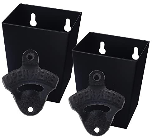Jumiok Black Cast Iron Beer Bottle Opener Wall Mounted with Cap Catcher Narrow Bundle (Pack of 2)