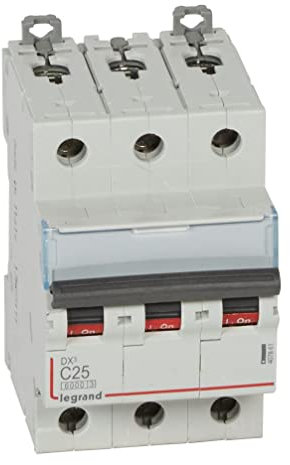 Legrand 407861E, Interruptor Automático Magneto Térmico, 3P, 25A, Curva C, 10 kA, 3 módulo, DX3