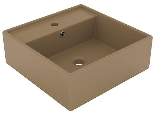 vidaXL Luxus Waschbecken Überlauf Waschtisch Aufsatzwaschbecken Waschplatz Handwaschbecken Aufsatzwaschtisch Quadratisch Matt Creme 41x41cm Keramik