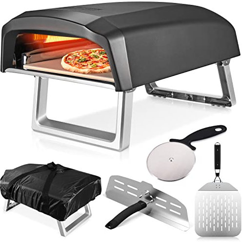 Commercial Chef Forno per pizza a gas per esterni, portatile, con porta, sbucciatura, pietra, taglierina e copertura, bruciatore a forma di L, gambe pieghevoli