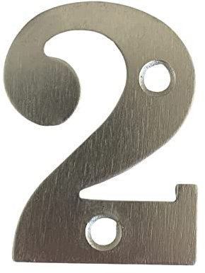 Nutfield Hardware 2 Inch / 50mm House Numbers Satin Aluminium Door Numbers Screw Fixed Mailbox Office Hotel House Door Number 2 with Mounting Screws for Walls, Doors, and Gates