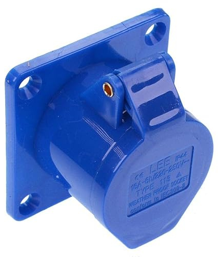 Blue 16A 230V Socket Outlet 2P+E Industrial Panel Mount IP44