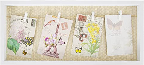 Marco de Foto en Portafoto Múltiple con Pinzas para 4 Fotos y de Madera para Pared en formato Collage (Madera Blanca, 52x23cm)