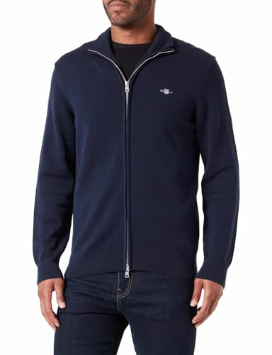 GANT Men's Casual Cotton Zip Cardigan, Evening Blue, XXL