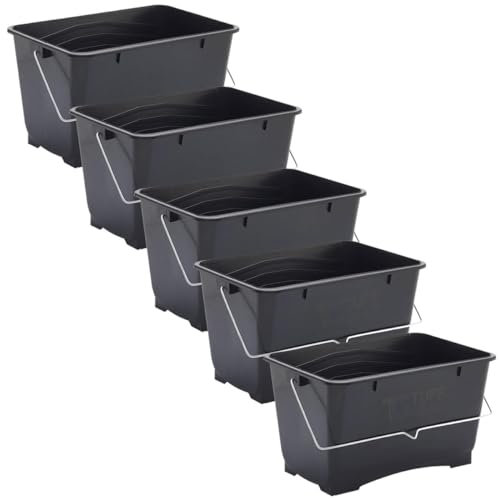 5 x 10 Litre Black Plastic Scuttle Paint Kettle with Handles Container Painting Decorating Home Improvement