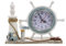 ELLUG Maritime Standuhr als Steuerrad aus Holz mit Uhr auf maritimen Podest zum Aufstellen, 21 * 28cm, Vintage Stehdekoration für Badezimmer Schlafzimmer Küche