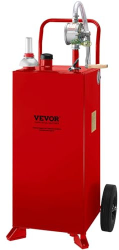 VEVOR Tanque de combustible 30 galones con 2 ruedas bomba de transferencia manual contenedor de combustible diesel de gasolina para automóviles, cortadoras de césped, vehículos, barcos, rojo