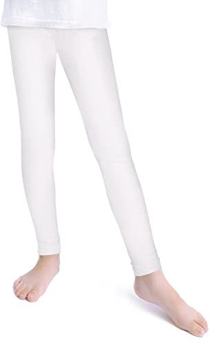 KEREDA Mädchen Leggings Kinder Sport Leggings Sporthose Lang Hosen Baumwolle Weiß 152-158