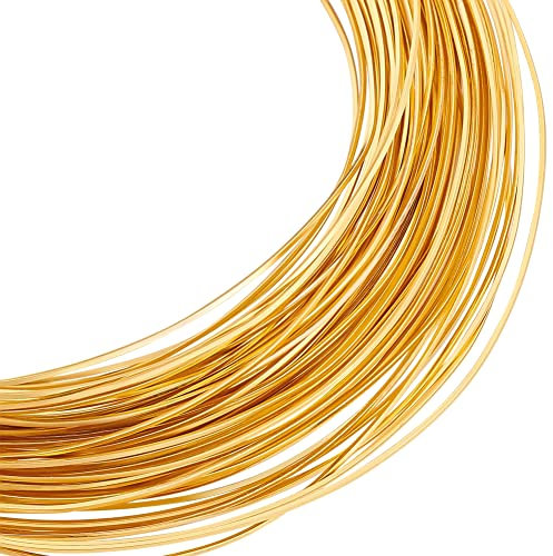 BENECREAT 0.4 mm/26 Gague 49.21 Fuß (15 m) Echter 18 Karat Vergoldeter Quadratischer Messingdraht, Goldfarbener Weicher Schmuckdraht Metallhandwerksdraht Für Halsketten, Armbändern Projekten