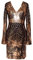 MISSCHEN Robe de soirée moulante à manches longues et col en V pour femme, rose gold, Taille XL