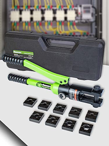 AMZCNC Professionelle hydraulische Crimpzange mit 12 Tonnen Ausgangsdruck und 9 Standard-US-Schneideisen (Crimps 8 AWG bis 4/0 AWG)