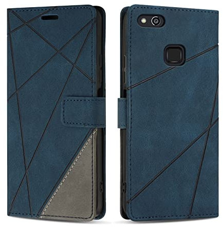 SONWO Cover per Huawei P10 Lite Custodia, Flip Caso in PU Pelle Case Cover Premium Portafoglio Custodia per Huawei P10 Lite, Supporto Stand, Slot per Schede, Blu