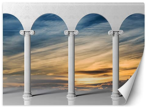 Feeby Premium Vinyl Fototapete Illusion Abstrakt 450x315 cm XXL Wandtapete Tapeten Wohnzimmer Schlafzimmer Jugendzimmer Büro Flur Hotel Spa Moderne Design Wand Dekoration Sonnenuntergang Säulen Weiß