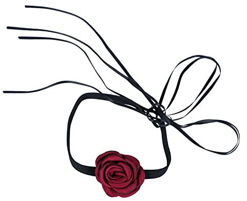 LUTER Choker Halsband Blumen Damen, Rosen Blumen Halskette Samtband Spitzen Halskette Stoff Rosen Halskette für Frauen, Braut, Hochzeit, Party, Geburtstag (Rot)