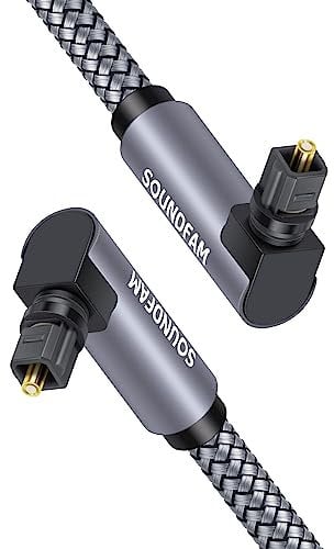 SOUNDFAM Dual 90 Grad Optisches Audiokabel Doppeltes Rechtwinkliges Optisches Kabel 360° frei Drehbarer Stecker Digitales Optisches Audiokabel für Heimkino, Soundbar, TV-Grau 1M