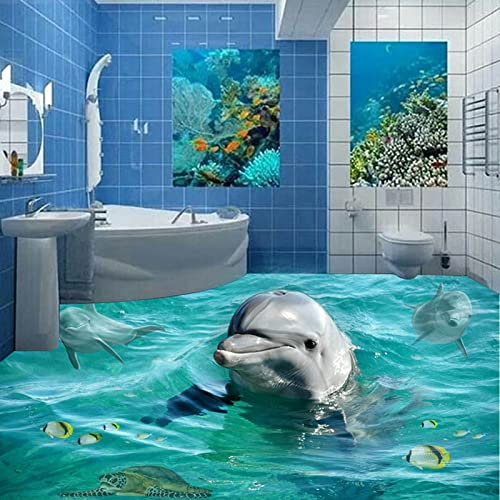 Selbstklebende Bodentapete 3D-Bodenfliesen-Tapete, niedliche Delfin-Wandbilder, 430 x 300 cm Bodenfliesen Wandbilder Aufkleber Wasserdicht Selbstklebendes Vinyl Wallpaper, Epoxidharz