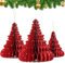 Papier Weihnachtsbaum Deko 3er Set Deko Tannenbaum Wiederverwendbare Weihnachtsbäume Wabenbälle aus Pappe Deko Weihnachten Weihnachtsbaum grün zum Hängen oder Stellen 15-24-32cm (Rot)