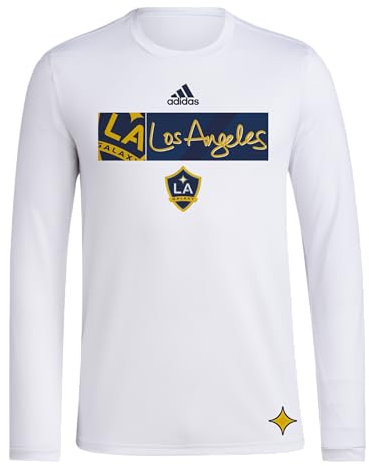 adidas Men's La Galaxy Long Sleeve Pre-Game T-Shirt, White/La Gallaxy, Large