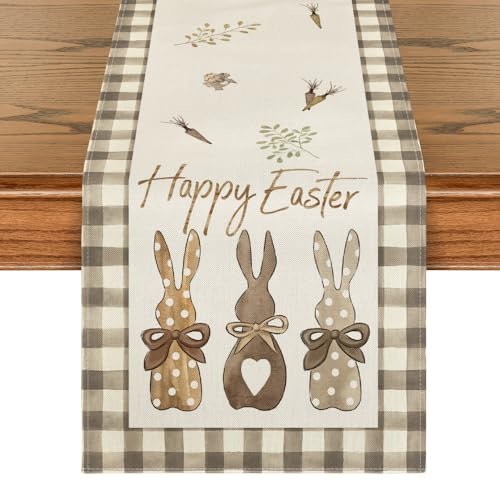 Artoid Mode - Runner da tavolo, fantasia con lepre, carote, a quadretti, per Pasqua o primavera, decorazione per interni, feste o festività, 40x240 cm