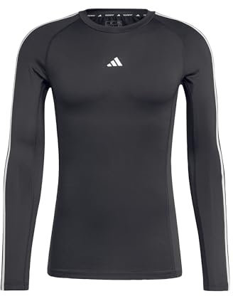 adidas Men's Techfit Compression Training 3-Stripes Longsleeve, Black, XL