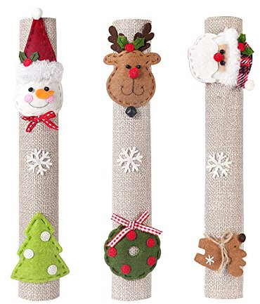 FGUUTYM Decoración navideña para el hogar, Papá Noel, muñeco de nieve, arpillera, mango de nevera, pegatinas, cubierta para mango de microondas, protección de muebles para gatos (blanco, talla única)